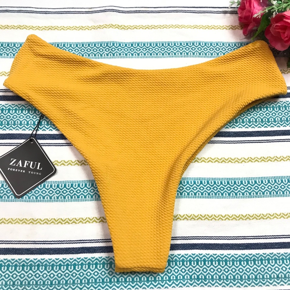 ZAFUL Yellow Bee Ribbed High-Cut Bikini Bottom - Picture 2 of 7